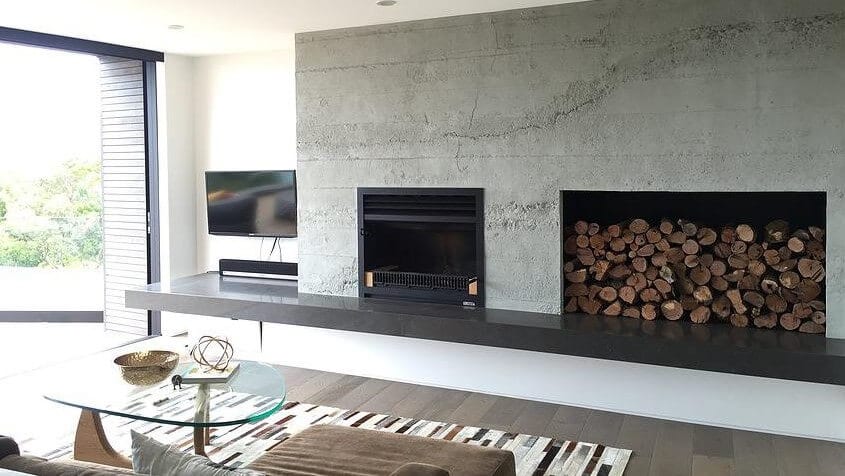 roughcast concrete wall for fireplace - muros