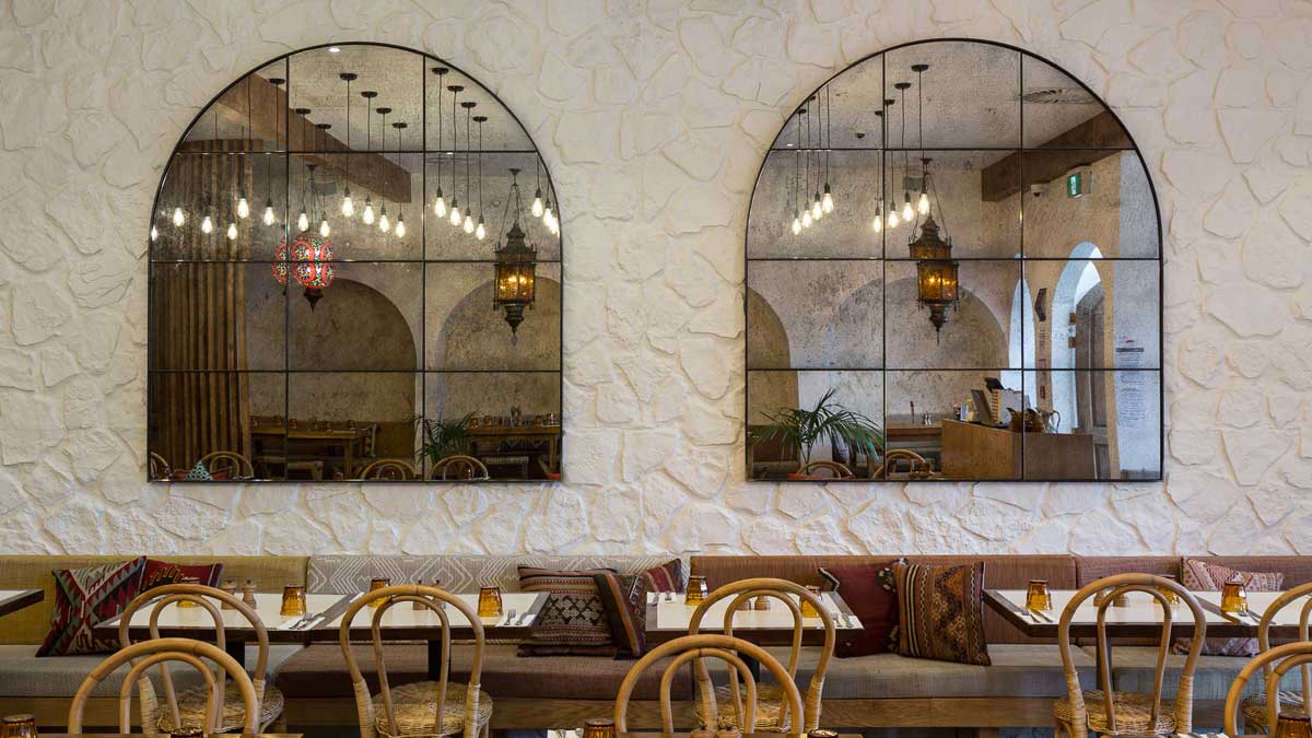 modern restaurant interior white stone 3m wall panel - muros