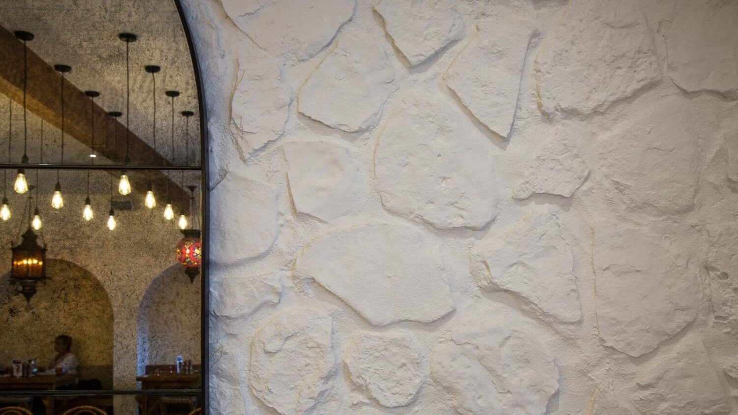 white seca restaurant stone wall panel - muros