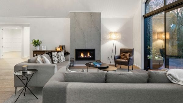 Residential Fireplace with Muros Roughcast Concrete 