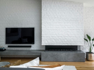 Residential White Loft Brick Fireplace Devonport