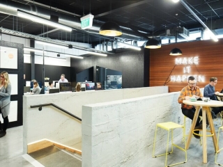 Commercial Workspace Grey Roughcast Concrete Plato Design