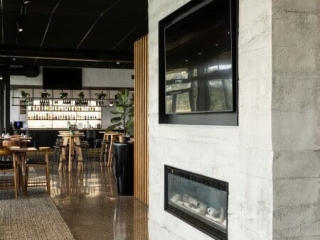 Commercial Hospitality-Grey Roughcast Concrete-Fireplace-Golf Club Commercial Hospitality Grey Roughcast Concrete Fireplace Golf Club