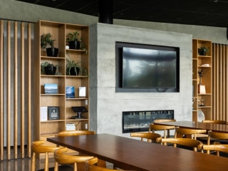 Commercial Hospitality-Grey Roughcast Concrete-Fireplace-Tieke Golf Club Commercial Hospitality Grey Roughcast Concrete Fireplace Tieke Golf Club