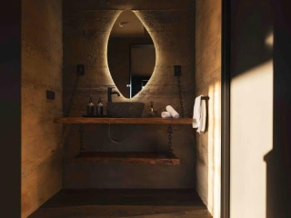 Residential Rust Roughcast Concrete Bathroom