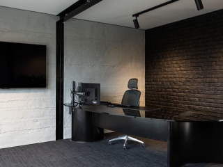 Commercial Workspace Grey Roughcast Concrete Black Loft Brick