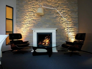 Residential-Grey Strata Stone-Living Room Fireplace Residential Grey Strata Stone Living Room Fireplace
