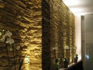 Commercial Hospitality Ochre Strata Stone Lit Feature Wall