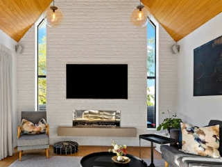 Residential-White Loft Brick-Fireplace-Windows Residential White Loft Brick Fireplace Windows