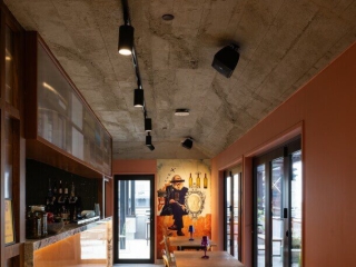 Commercial Hospitality Grey Roughcast Concrete Restaurant Form work Ceiling