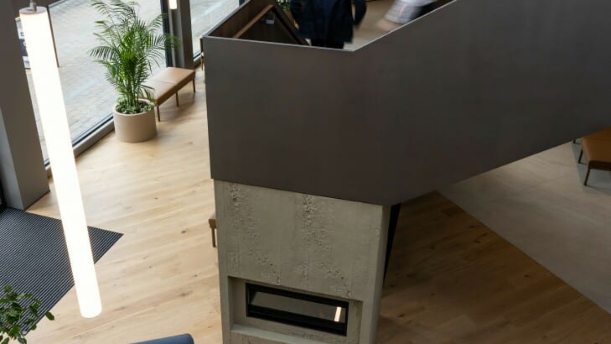 Commercial-Aged Roughcast Concrete-Fireplace-Bayleys-NZ Commercial Aged Roughcast Concrete Fireplace Bayleys NZ